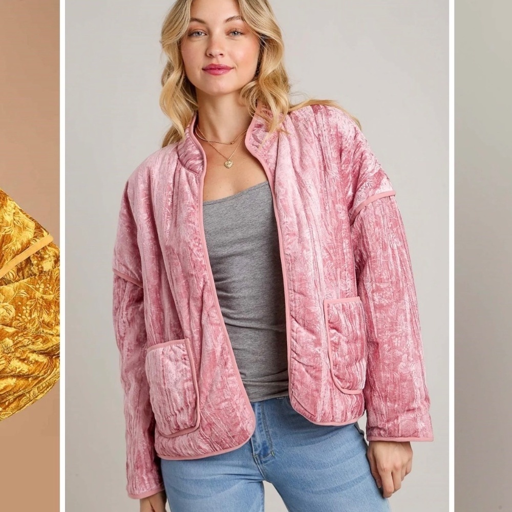 UMGEE Open Front Discreet Floral Light Mauve Velvet Jacket, Medium